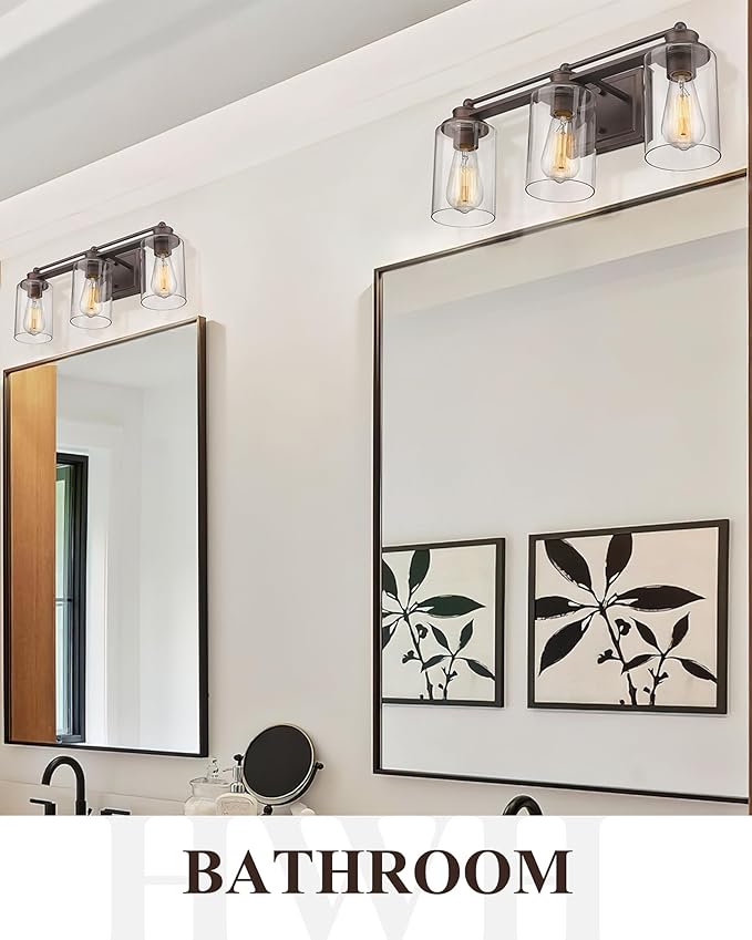Bathroom Light Fixtures, HWH 3-Light Vanity Light Fixture Over Mirror, Industrial Wall Sconce Lighting, Oil-Rubbed Bronze Finish, 5HLT63B-3W ORB