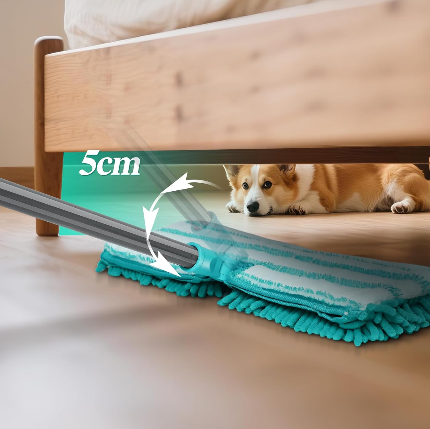 MASTERTOP Microfiber Flat Mop, Double-Sided Dust Mop with 4 Wet & Dry Pads, Floor Mop with Extension Stainless Steel Handle for Cleaning Hardwood, Vinyl, Laminate