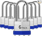 Padlocks Keyed Alike, Pack of 6, Laminated Steel Keyed Lock (1-9/16", 40mm), Padlocks with Same Key, Long Shackle, for Toolbox, Locker & StorageUnit or More