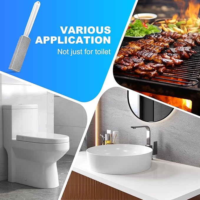 Toilet Bowl Cleaner Pumice Stone- Hard Water Stain Remover, Eliminates Toilet Bowl Rings，Rust &Lime Buildup，Multi-Surface Use for Grills ，Sink，Pool，Bathroom【2Pack】 (Extra Long Handle)