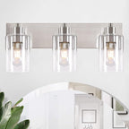 3-Light Bathroom Vanity Light Fixtures,Modern Wall Sconces,Bathroom Lights Over Mirror,Wall Mounted Lamp for Kitchen Living Room Bedroom Hallway,Brushed Nickel Finish with Clear Glass Shade
