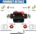 BOJACK 60A Audio Inline Circuit Breaker Reset Fuse Holder 12-24V DC Manual Reset Fuse Holder 3-15 AWG Overload Protection for Car Audio Sound Amplifier System RV Marine Boat Truck Solar Inverter