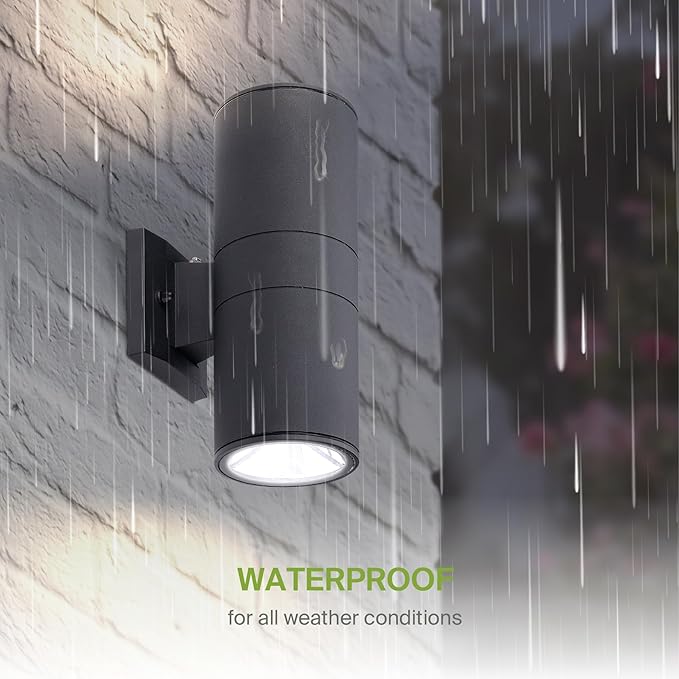 ASD 2 Light Dusk to Dawn Outdoor Wall Light Fixture | 120W E26 Bulb Socket 120V ETL Cylinder Up Down Lights | LED/CFL/Incandescent Bulb Exterior Wall Sconce | Front Door, Porch, Patio | Black, 6 Pack