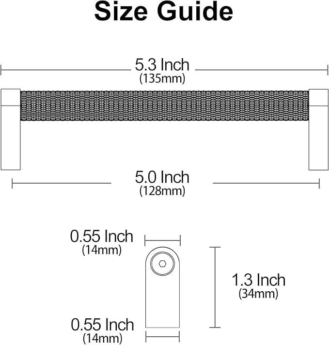 Alzassbg 10 Pack Silver and Black Cabinet Pulls, 5 Inch(128mm) Hole Centers Cabinet Handles Kitchen Hardware Knurled Drawer Handle Pull AL3101CP-MB