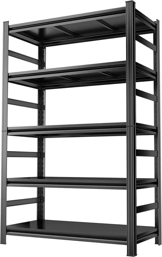 Garage Shelving Units, Heavy Duty 5-Tier Storage Shelves, Metal Adjustable Storage Rack, Steel Shelves, 2750 lbs Capacity, Industrial Shelving for Heavy Tools (Black, 23.62"Dx47.24"Wx87.87"H, 5-tier)
