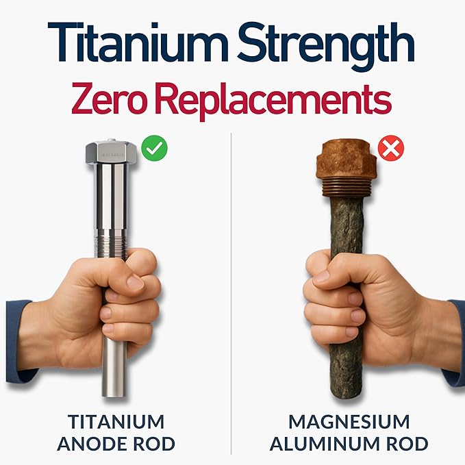 Powered Anode Rod for Hot Water Heater (40-90 Gallon), 25-Year Warranty, Eliminates Rotten Egg & Sulfur Smell in 24 Hours, Stops Corrosion, Fast Installation, Titanium Built, Universal Fit, 1 Pack