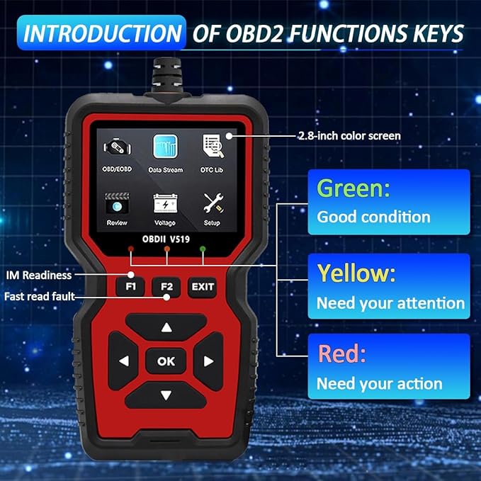 2025 New OBD2 Scanner Diagnostic Tool - Check Engine Light Code Reader with Reset, Battery Voltage Tester, Modes 6 & 8, Suitable for All OBD II Protocol Car & Truck Since 1996