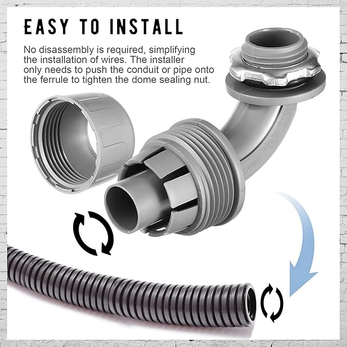 Yaomiao 50 Pcs 1/2 Inch Liquid Tight Connector PVC Electrical Conduit Fittings Straight 90 Degree Flexible Conduit Connector for Home Bathroom Tube Tool Supplies, Grey(50 Pcs)