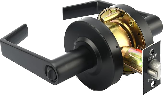 LYNN HARDWARE Commercial Door Lever Lock - Heavy-Duty Locking Door Handle, Designer Door Handles, Cylindrical Lever Lock, Non-Handed Grade 2 Door Handle, Matte Black, Entrance/Keylock