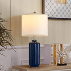 Lamp for Living Room Bedroom Lamps Farmhouse Table Lamps Set of 2 Vertical Stripe Ceramic Table Lamp,Linen Shade with Bulb, 25 in High,Navy Blue