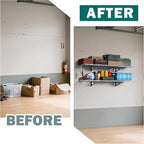 EVERHANGER Garage Wall Shelves, 12 X 48 Inch Wall Mounted Storage Shelves, Heavy Duty Metal Shelving with Hooks, 2 Pack, White
