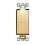 LIDER Minimalist Design Matte Finish Lighted Double Switch, Combination Frameless Decorator Switch with Locator Light, Ground Terminal, Single Pole, 15A 120-277V, UL Listed, LCS2-1P-GD, Gold