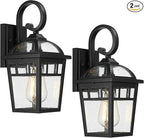 Front Porch Lights Outdoor Wall Lights Exterior Wall Sconce, Matte Black Exterior Light Fixtures with Seeded Glass Farmhouse Outdoor Lighting Fixtures for House Garage Porch Patio, 2 Pack