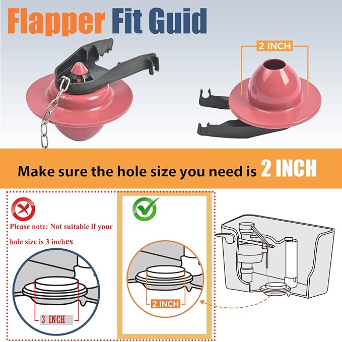 Universal Toilet Flusher Replacement Kit, Black Rubber Float Valve with 2-Inch Flapper, Adjustable, Quiet, Easy to Install Toilet Parts (1-Pack)