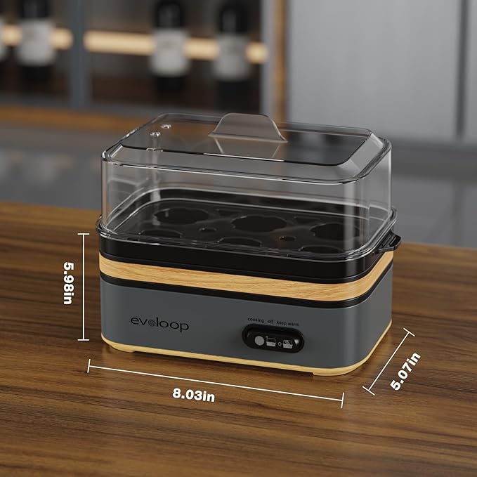 Evoloop Rapid Egg Cooker Electric 6 Eggs Capacity, Soft, Medium, Hard Boiled, Poacher, Omelet Maker Egg Poacher With Auto Shut-Off, BPA Free