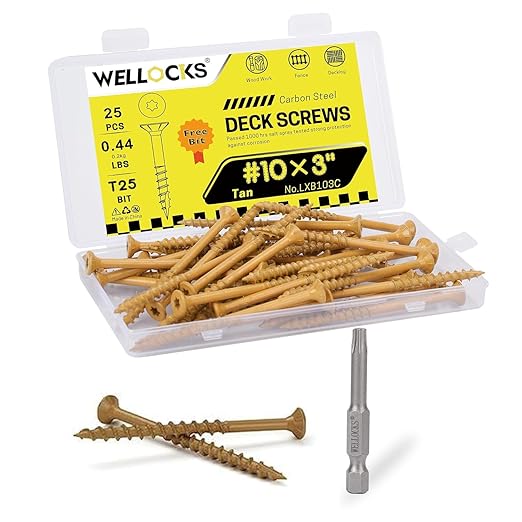 WELLOCKS Deck Screws, Wood Screws, Tan, Superior Rust Resistant, Epoxy Coated, Above 1000 Hour Salt Spray Coating T25 Torx Star Bit Included for Outdoor Wood Fence (Trial Size 0.44LBS, #10×3")