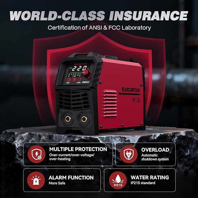 ARCCAPTAIN 220Amp 10PCS Rods Stick Welder, [Large LED Display] ARC/Lift TIG Welding Machine with Synergic Control, IGBT Inverter 110V/220V MMA Welder Machine with Hot Start, Arc force, and Anti-Stick