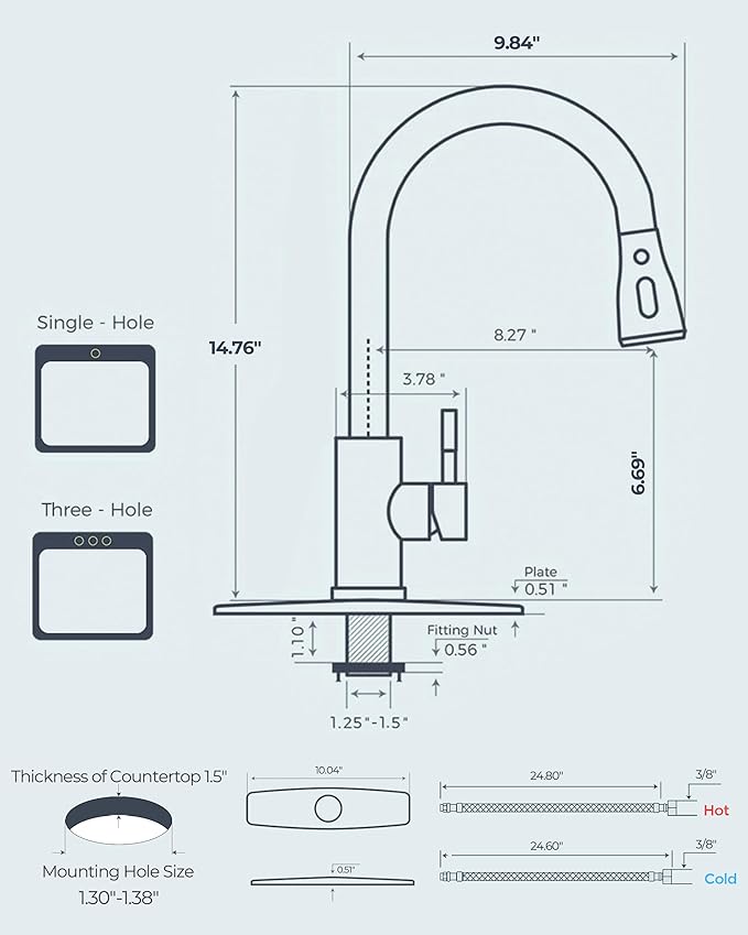 FORIOUS Kitchen Faucets with Pull Down Sprayer, Brushed Nickel, High Arc Single Handle Classic Stainless Steel Sink Faucet 1 or 3 Hole, Suitable for Farmhouse Camper Laundry Rv Bar
