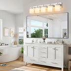 5 Light Modern Bathroom Light Fixtures Over Mirror, Chrome Vanity Lights for Bathroom Wall Sconces with Milky White Glass Shades, E26 Socket (Bulbs Not Included)