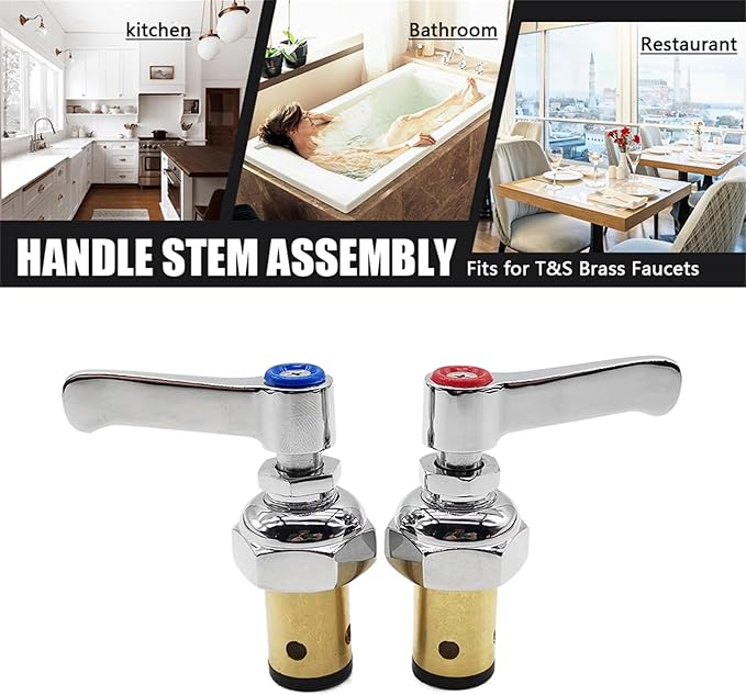 Handle Stem Assembly Hot & Cold Compatible with T&S Brass Faucets Replace 002714-40 002713-40 Spindle Assembly for Eterna Valve Replacement
