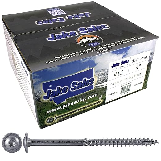 Jake Sales #15 x 4 Construction Lag Screw Stainless Steel T-30 Torx/Star Drive Heavy Duty Lag Screw Far Superior to Common Lag Screws (Full Box 400 Screw Count) Modified Truss Washer Head