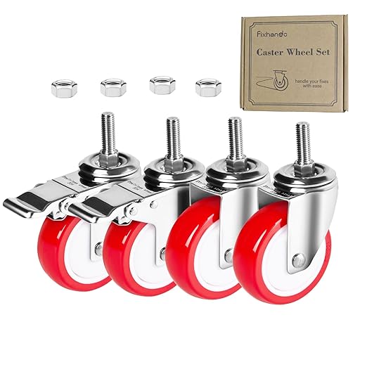 Stainless Steel Caster Wheels 4 inch, 3/8"-16x1 Threaded Stem Locking Casters Set of 4, Non-Marking Silent Polyurethane PU Wheels for Furnitures,Restaurants,Labs,Hospitals