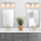 3 Light Modern Bathroom Light Fixtures Over Mirror, Chrome Vanity Lights for Bathroom Wall Sconces with Milky White Glass Shades, E26 Socket (Bulbs Not Included)