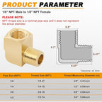 KOOTANS 4pcs 1/8 NPT 90 Degree Barstock Street Elbow Brass Fittings, 1/8" NPT Male to 1/8" NPT Female Thread Elbow Forged Brass Pipe Fitting