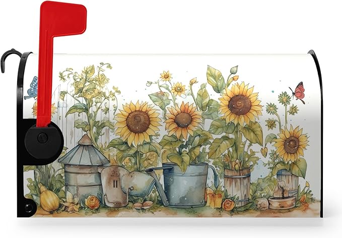 Summer Sunflower Mailbox Covers Magnetic Large Size Yellow Sunflowers Floral Mailbox Cover Magnetic Oversized Waterproof Outdoor Decor Rustic Flowers Post Box Wraps for Garden Yard 25.5 * 21 Inch