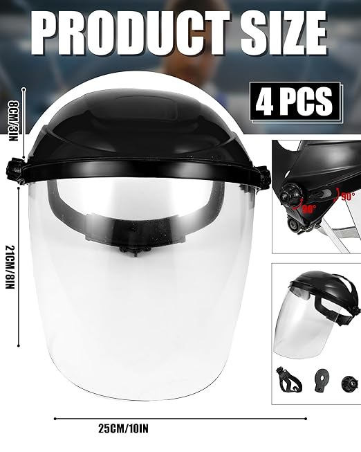 4 Pack Safety Face Shield for Grinding and Cutting, Full Impact Resistant Face Shield Mask for Work Chemical Woodworking (Black)