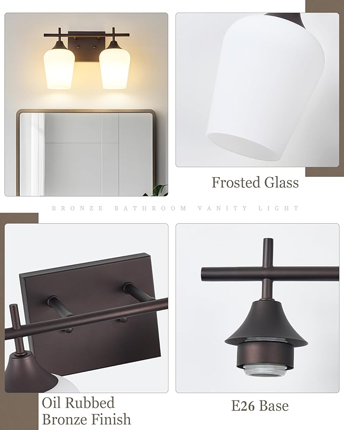 Oil Rubbed Bronze Bathroom Light Fixture, 2 Lights Bathroom Vanity Lights Over Mirror with Milk Glass, Modern Farmhouse Bath Wall Sconce Light, OS-YQ9167-2AW