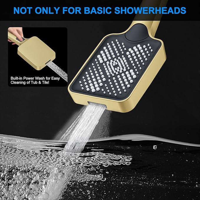 Shower Faucet Set, 12" Ceiling Mount Rainfall Shower System with 2 Rain Shower Head and Multi-function Handheld Head Push Button Diverter Shower Faucet Trim Kit (12", Brushed Gold)