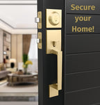 Mega Handles - TOBELLE Gold Entry Door Handleset - Single Cylinder Handleset with Lever for Entrance and Front Doors - Modern Door Handles for Left and Right-Handed Doors - Straight Handle