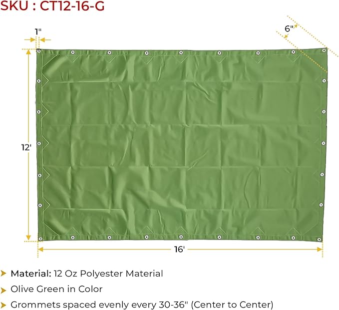Mytee Products 12' x 16' Green Canvas Tarp 12oz Heavy Duty Water Resistant