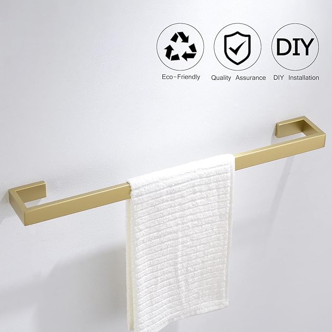 Gold Towel Bar Set 4 Pieces Bathroom Hardware Set Wall Mounted Stainless Steel,Towel Bar+Towel Holder+Towel Hook+Toilet Paper Holder,23.6 inch