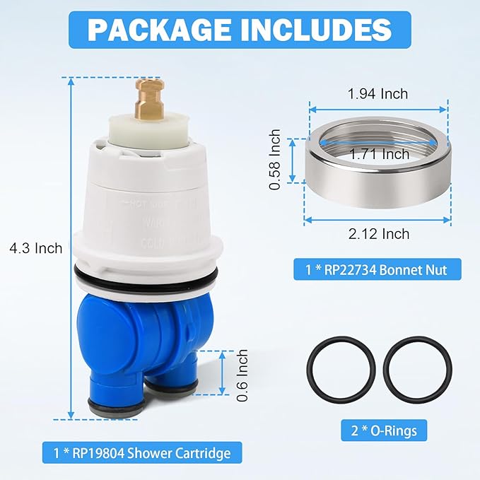 RP19804 Delta Shower Cartridge Replacement for Delta 1300/1400 Series Single Handle Bathtub Shower Faucet Replacement Parts Delta Monitor Shower Tub Cartridge with RP22734 Bonnet Nut (1993-2007)