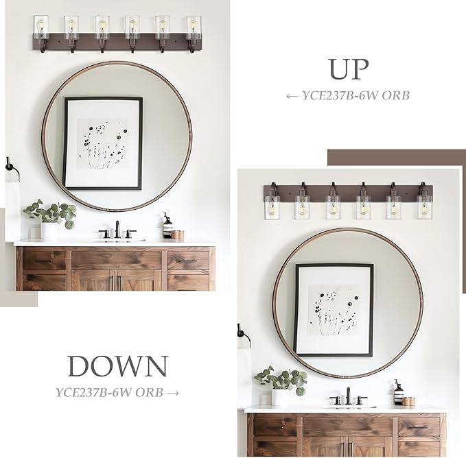 Emliviar 44.7 Inch Large Vanity Light for Bathroom, 6 Light Farmhouse Sconces Wall Lighting Over Mirror with Clear Glass, Oil Rubbed Bronze Finish, YCE237B-6W ORB
