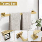 10-Piece Bathroom Hardware Accessories Set-Brushed Gold Towel Bar, Holder & Racks-SUS304 Stainless Steel-Wall Mounted,23.6-Inch
