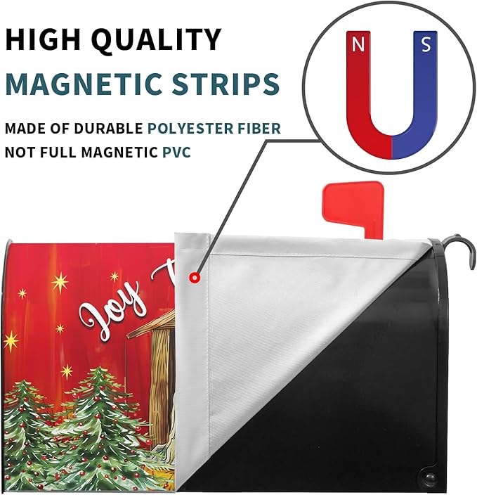 Kawani Christmas Magnetic Mailbox Covers - Merry Christmas Joy to The World - Standard Size 25.5x21 Inch Winter Holiday Xmas Decorative Post Letter Box Cover for Garden Yard Decor
