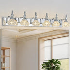 Modern Glass Crystal Vanity Light - Vintage Bathroom Lighting Fixtures Over Mirror, 6 Light Vanity Lights G9 Bulb (43.3 Inch, Chrome)