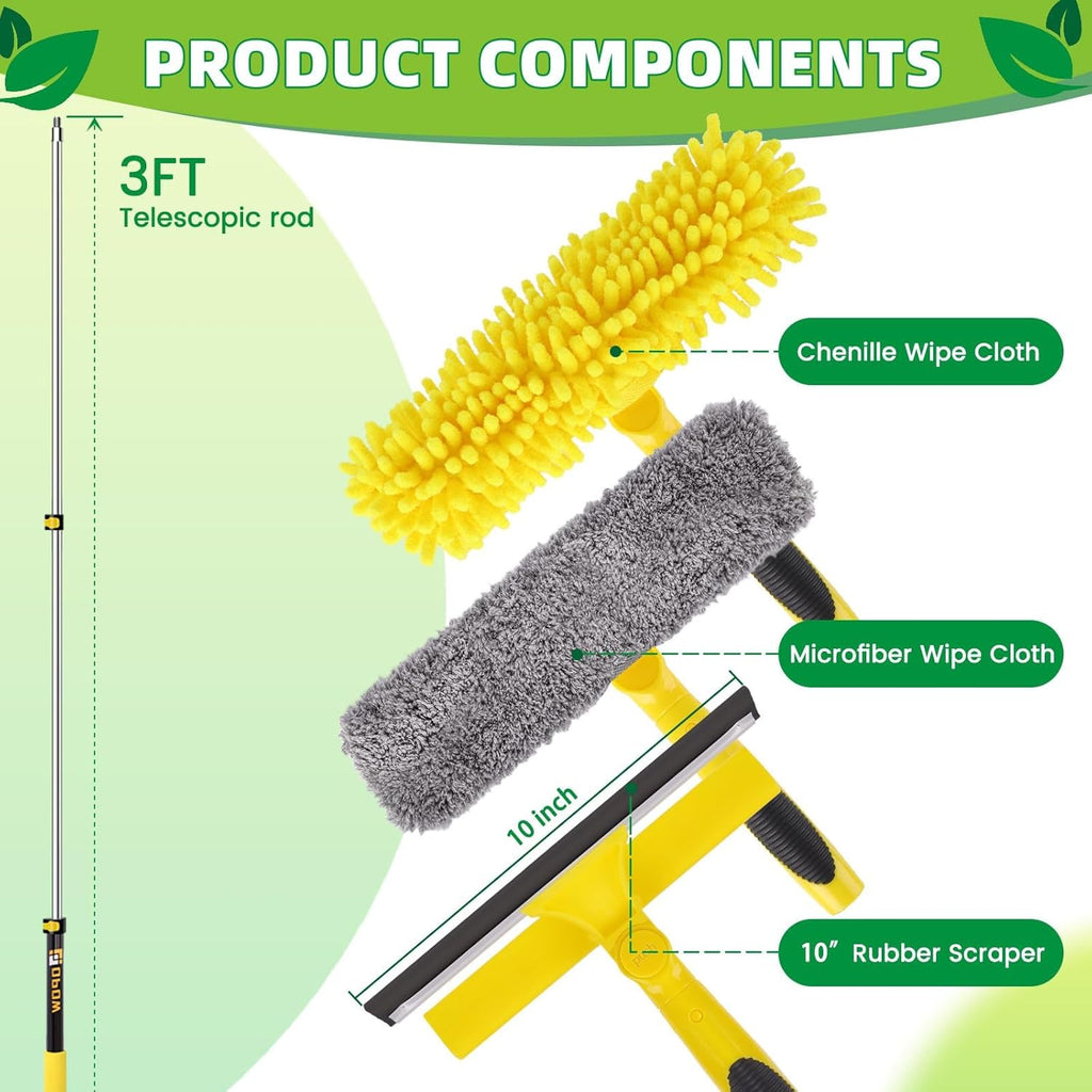Professional Window Squeegee with Telescoping Extension Pole, 2 in 1 Shower Cleaning with Telescopic Pole, 36'' Extension Washing Tools with Rotating Head for Indoor/Outdoor High Window Glass