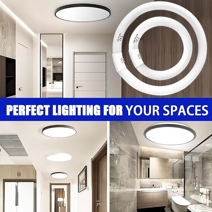 FC8T9/CW 22W and FC12T9/CW 32W Cool White Set, 8 inch T9 22 Watts Circular Light Bulbs, 12 inch 32 Watts Circline Fluorescent Bulb Round Ring Bulb CRI 80, G10q Prong