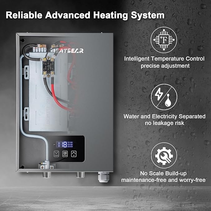Electric Tankless Water Heater, GREATBEAR 14KW On Demand Water Heater Electric 240V, Point of Use Instant Hot Water Heaters, With Self Modulating ECO130G Gray
