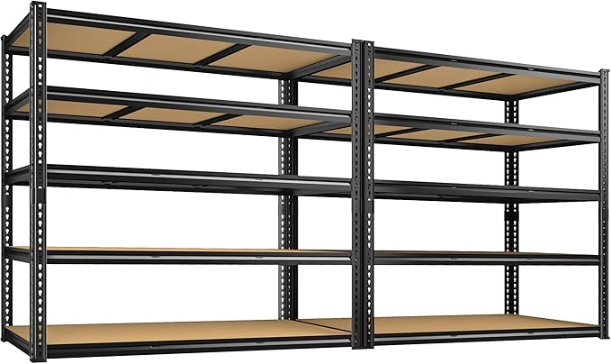 2800LBS Garage Shelving Heavy Duty 5 Tier Garage Storage Shelves, Adjustable Metal Shelving Unit Utility Rack Shelf for Warehouse, Pantry, Closet, Kitchen 72" H x 48" W x 18" D, Black，2PCS
