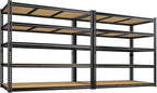 2800LBS Garage Shelving Heavy Duty 5 Tier Garage Storage Shelves, Adjustable Metal Shelving Unit Utility Rack Shelf for Warehouse, Pantry, Closet, Kitchen 72" H x 48" W x 18" D, Black，2PCS
