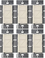 Lutron Caseta Original Smart Dimmer Switch (Lutron Smart Hub Required), for LED Lights, 150 Watt, Single-Pole/3-Way, No Neutral Required, PD-6WCL-LA, Light Almond, 6 Pack