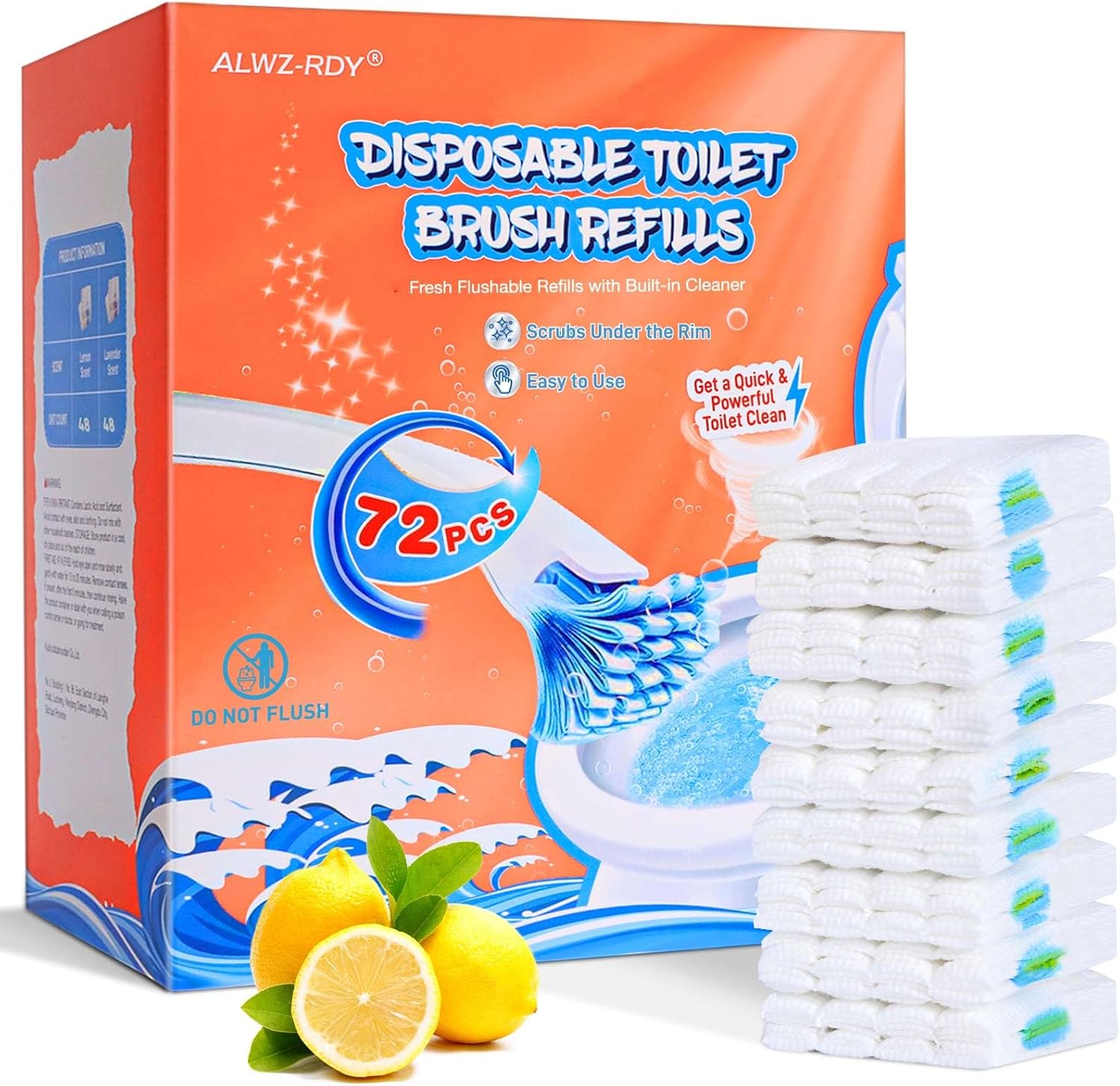 Toilet Cleaner Refill Pads 72ct Disposable Scrubber Refill Fresh Bowl Pads for Bathroom, Lemon Scent