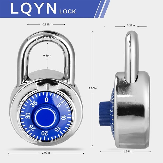 Combination Lock, LQYN Standard Dial Combination Lock, Pack of 60; Blue Turnplate, 2 in. Wide, Fixed Three Digital Combination, for School, Gym & Locker, Toolbox, Gate
