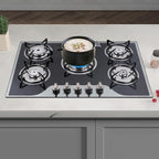 5 Burner Built-in Stainless Steel Gas Stove Top,30 Inch Gas Cooktop LPG/NG Gas Cooktop with 5 Adjustable Hob Burners for Commercial Household