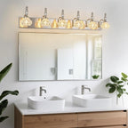 Modern Glass Crystal Vanity Light - Vintage Bathroom Lighting Fixtures Over Mirror, 6 Light Vanity Lights G9 Bulb (43.3 Inch, Nickel)